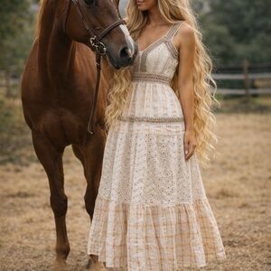 Bohemian Cream and Tan Maxi Dress
